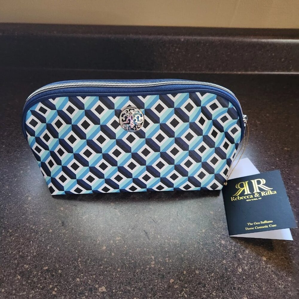 Rebecca & Rifka GEO Saffiano Toiletry Bag With Bottles BLUE AQUA